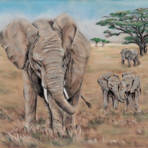 Elephant Family Art Print: Mother and Baby Elephants