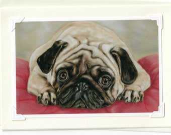 Pug card - Pug print - Frameable card - Pug gift - Original art card - Blank card - Personalised card