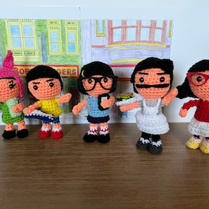 Crochet Bob's Burgers Characters; Bob, Linda, Louise, Gene,Tina. Grandpa Al and Bob’s Dad. Inspired by Bob's Burgers Animation Show-