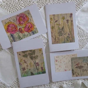 Hand Coloured  Cards 4 Assorted Blank Note Cards Unique Greetings Any Occasion Gift Cards