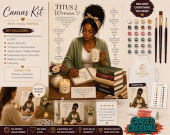 Kit per dipingere con i numeri la donna di Tito 2 / Versetto biblico cristiano su tela (28x35 cm)