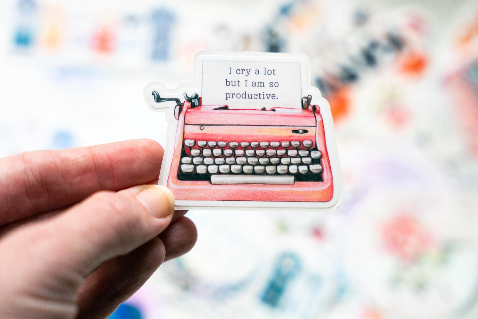 Cry A Lot but Productive Typewriter Sticker - Holographic or Clear ...