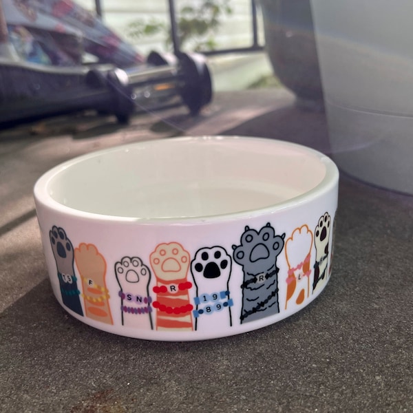Ceramic Food or Water Bowl - Cats in Friendship Bracelets