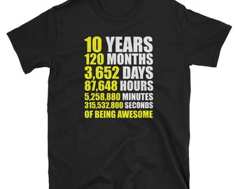 Camiseta de presente de aniversário de 10 anos, camiseta incrível de 10 anos