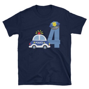 4th Birthday Cute Police Kids T-Shirt Police Car Toddlers
