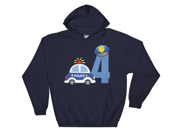 4th Birthday Cute Police Kids Hoodie Police Car Toddlers