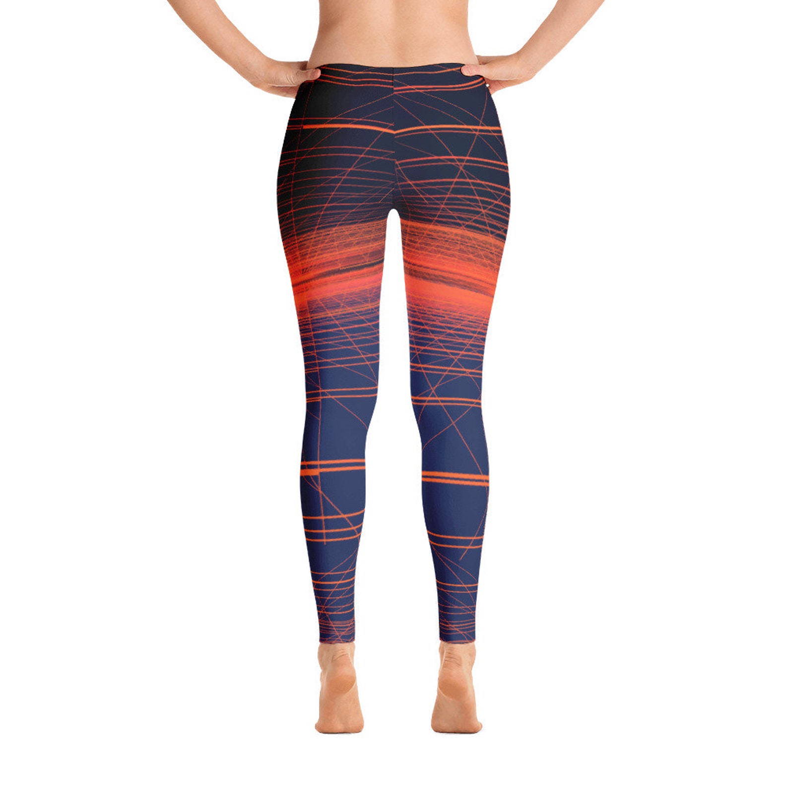 Navy Blue and Orange Striped Workout Leggings for Women Soft Etsy