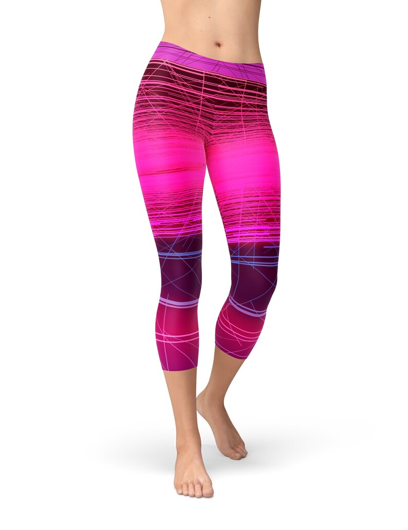Hot Pink Striped Workout Leggings for Women Ombre Leggings