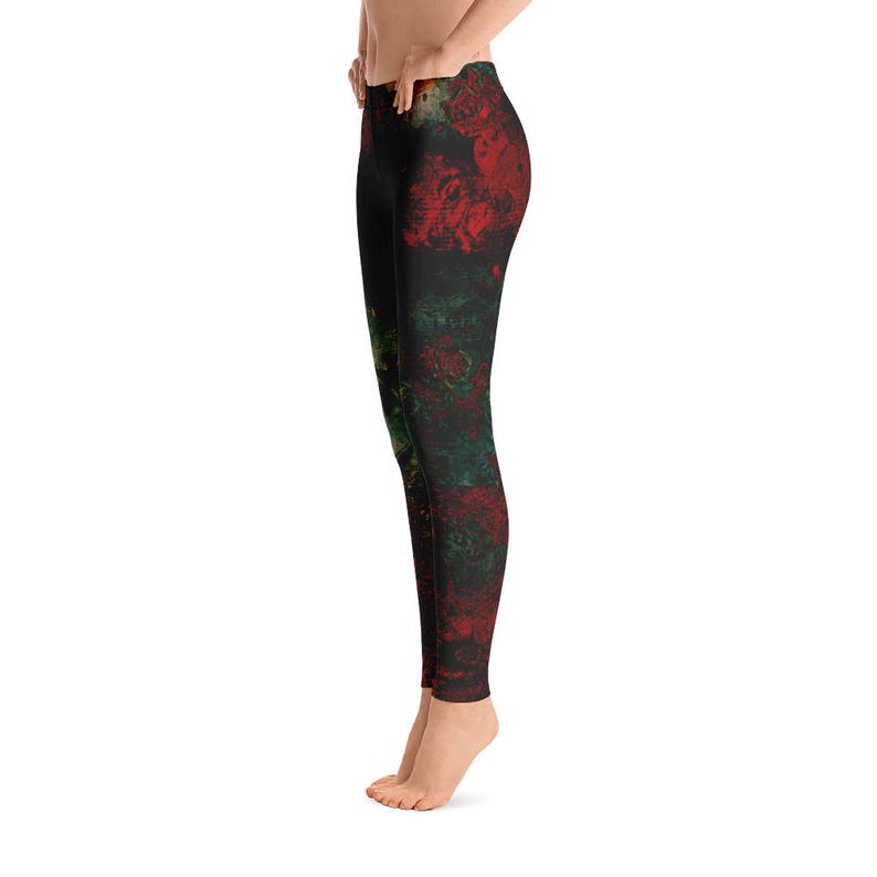 Soft Boho Leggings Red and Teal Bohemian Grunge Workout Leggings for Women