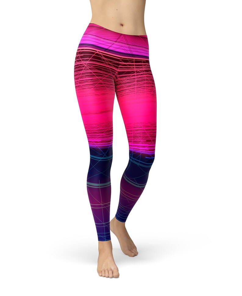 Hot Pink Workout Leggings Striped Leggings Colorful Yoga Etsy