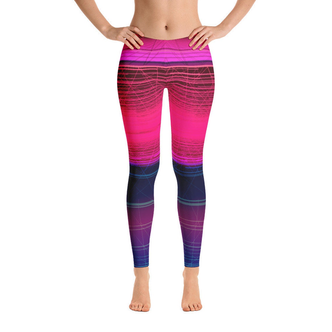 Hot Pink Workout Leggings Striped Leggings Colorful Yoga