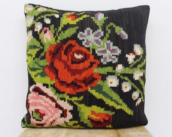 Handwoven Bessarabian Floral Kilim Cushion 60x60cm 24x24ft,Decorative Boho Pillow Kilim Cushion Handmade lumbar L462