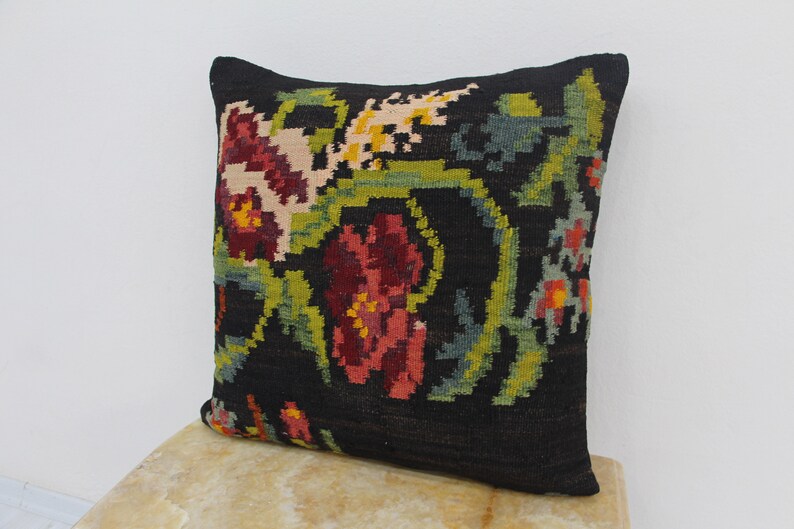 Handwoven Bessarabian Floral Kilim Cushion 60x60cm 24x24ft,Decorative Boho Pillow Kilim Cushion Handmade lumbar L462