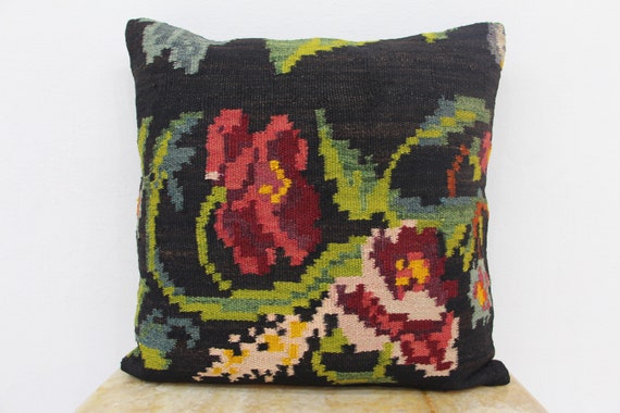 Handwoven Bessarabian Floral Kilim Cushion 60x60cm 24x24ft,Decorative Boho Pillow Kilim Cushion Handmade lumbar L462