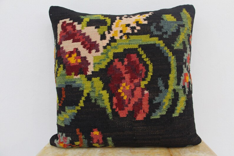 Handwoven Bessarabian Floral Kilim Cushion 60x60cm 24x24ft,Decorative Boho Pillow Kilim Cushion Handmade lumbar L462