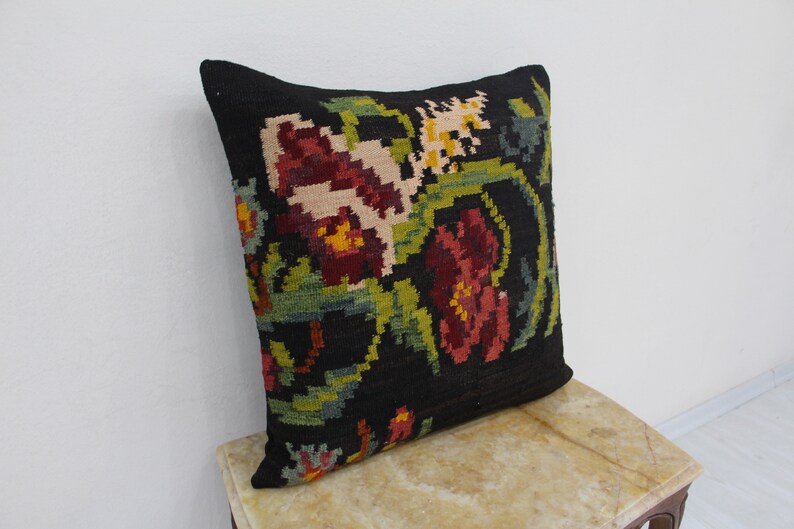 Handwoven Bessarabian Floral Kilim Cushion 60x60cm 24x24ft,Decorative Boho Pillow Kilim Cushion Handmade lumbar L462