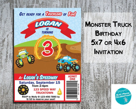 monster truck birthday party invitations monster truck etsy