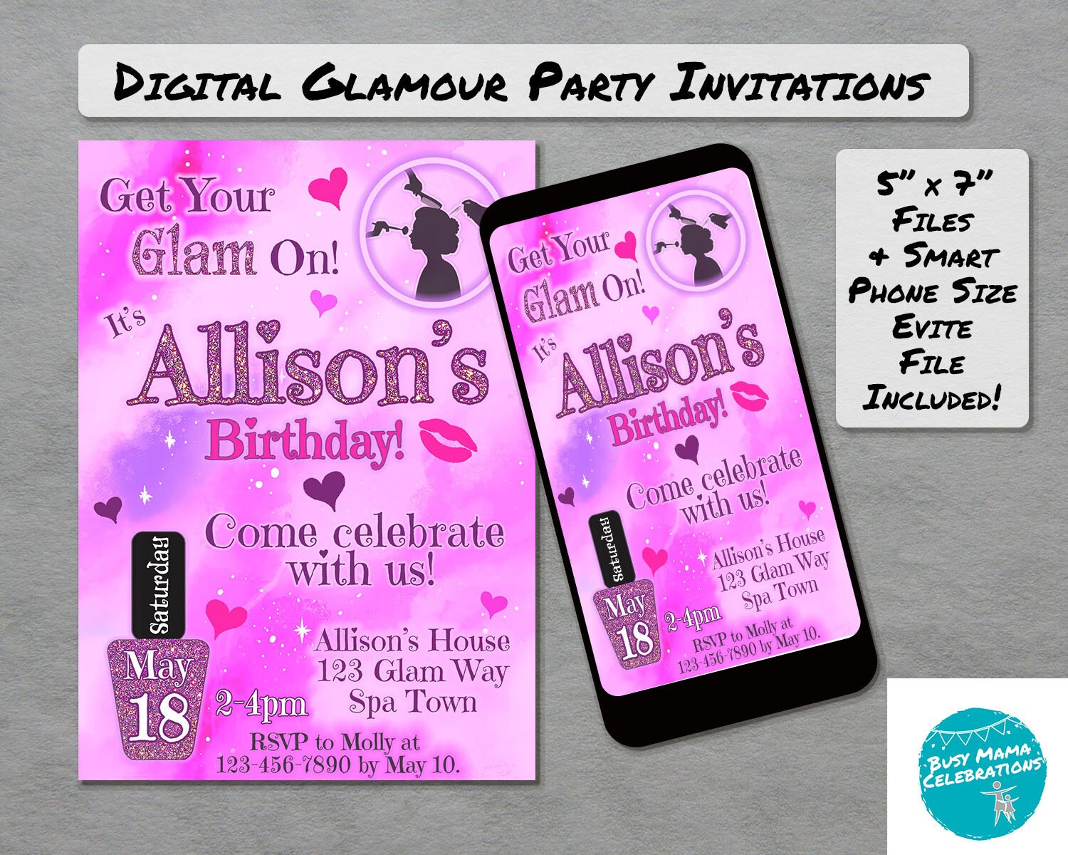 Printable Glamour Birthday Invitation for Girl Glitz and Glam Etsy