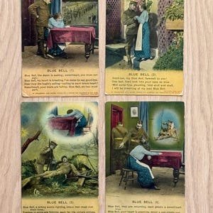 Complete Set of 4 x VINTAGE Original Bamforth WW1 BLUE BELL Song Cards Postcards