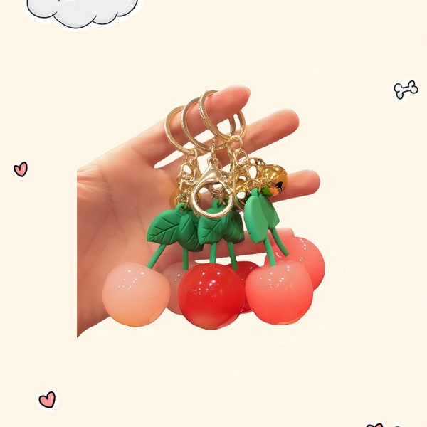 Cherry keychain, Simulated cherry keychain, Cute cherry keychain