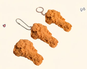 Miniature Fried Chicken Charm, Fried Chicken Drumstick Keychain, Chicken Nugget Keychain, Fried Chicken Wing Keychain