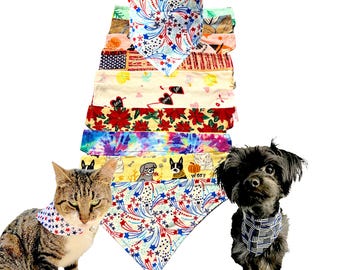 Curated Gift Set of 3 Reversible Collar Small Bandanas - Handmade USA Includes Collar