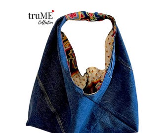 Bento Denim Extra Large One of a King Bag - Reclaimed Textiles -  Handmade USA