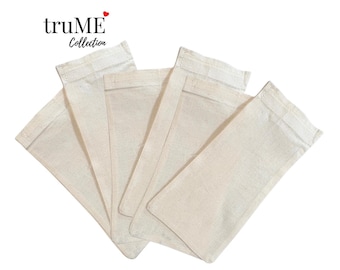 Organic Cotton Muslin Bag: Fillable Reusable Sachet with Velcro Closure (4.5" x 9")