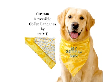Dog Bandana Reversible Custom Personalized - Gotcha Day Dog Gift - Handmade USA