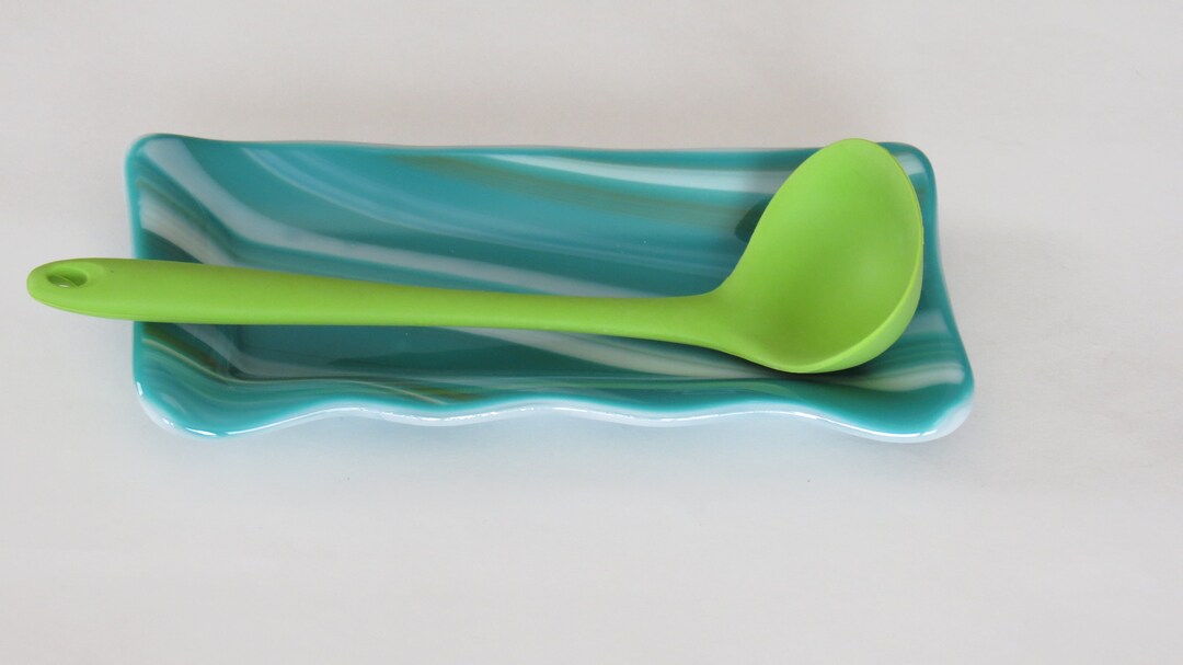 Fused Glass Server Tray in Blue With Scalloped Edge/spoon Etsy