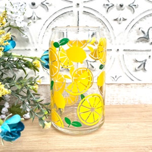 Libbey Glasses, Lemon Cup, 16oz Glass, Mother’s Day Gift, Iced Coffee Cup, Lemonade Tumbler, Glassware Cups, Lemon Kitchen Decor