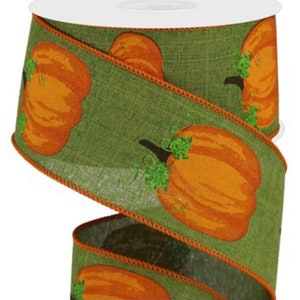 Wired Fall Ribbon, Fall Ribbon for Wreaths, Pumpkin Ribbon, Autumn Wreath Ribbon, Orange and Green Ribbon, Wreath Suplies, Fall Ribbon Roll