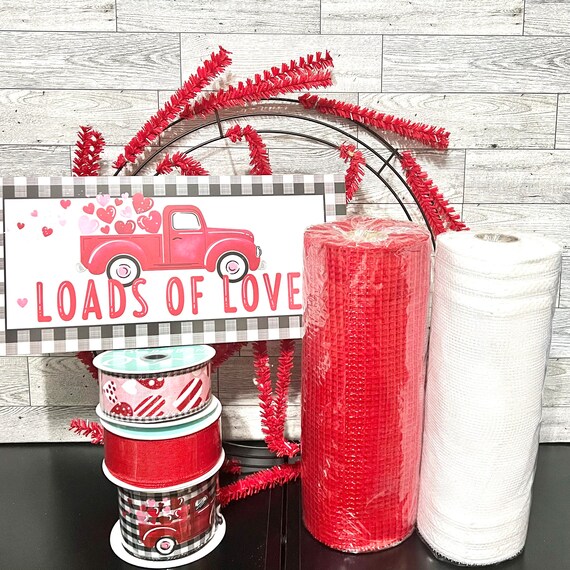 DIY Wreath Making Kit, Valentines Day Wreath Kit, Valentines Day Door Decor, Valentine Ribbon Set, Red Hearts Ribbon, Valentine Kit