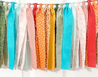 Mantel Garland, Photo Prop, Picture Backdrop, Window Valance, Fabric Rag Tie Garland, Colorful Banner for Mantel, Girls Room Decor
