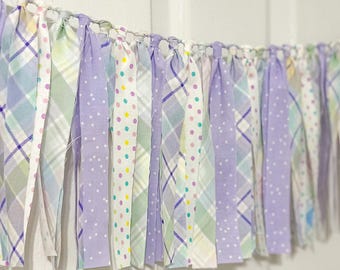 Spring Fireplace Mantel Garland, Easter Decorations, Baby Girl Room Decor, Spring Garland, Fabric Rag Tie Garland, Spring Banner, Photo Prop