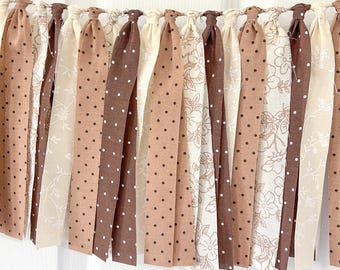 Farmhouse Mantel Garland, Fall Mantel Decoration, Housewarming Gift, Fabric Rag Tie Garland, Fabric Banner, Window Valance, Bedroom Decor