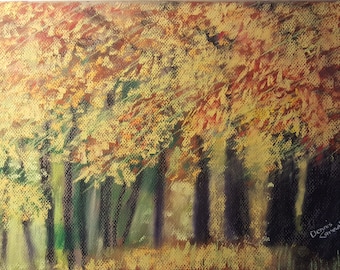 Immersed in Fall. Art, pastel painting, sold unframed, original art, one of a kind, handmade, free domestic shipping,
