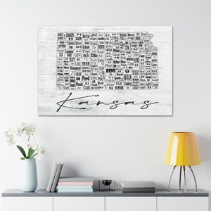 Kansas State County License Plate Map Wrapped Canvas