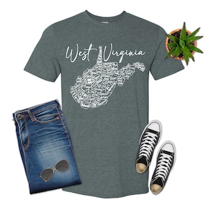T-shirt carte du comté de l'État de Virginie-Occidentale, t-shirt graphique unisexe