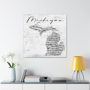 Michigan State County Map Home Decor Wrapped Canvas