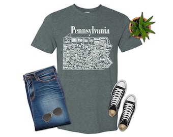 Camiseta unisex con el mapa del condado de Pensilvania