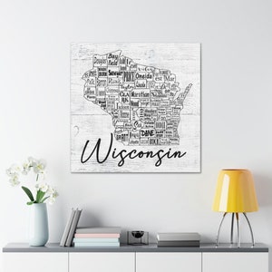 Wisconsin State County Map Home Decor Wrapped Canvas