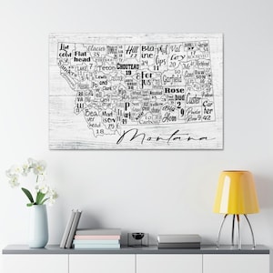 Montana State County License Plate Map Wrapped Canvas