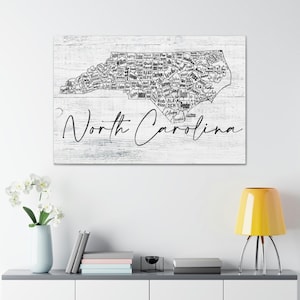 Carte du comté de l'État de Caroline du Nord Home Decor Toile enveloppée