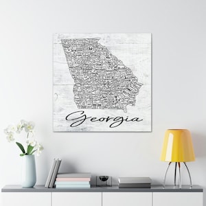 Georgia State County License Plate Map Home Decor Wrapped Canvas