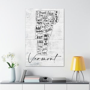 Vermont State County Map Home Decor Wrapped Canvas