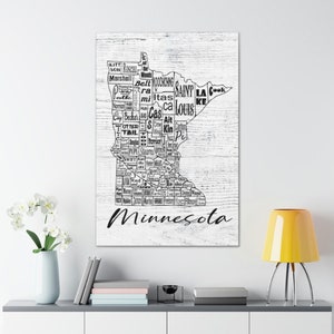 Carte du comté de l'état du Minnesota Décoration d'intérieur Toile enveloppée