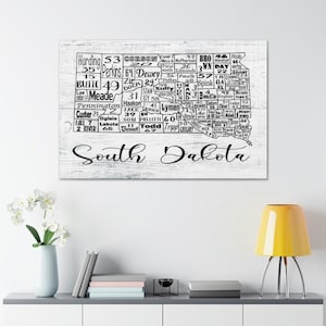 South Dakota State County Nummernschild Karte Wrapped Canvas