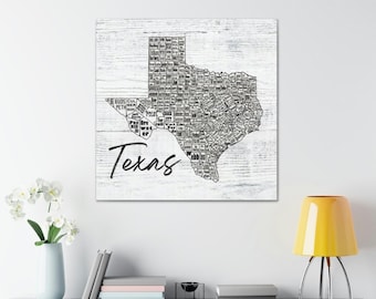 Texas State County Map Home Decor Wrapped Canvas