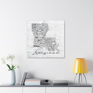 Louisiana State Parish Map Wrapped Canvas